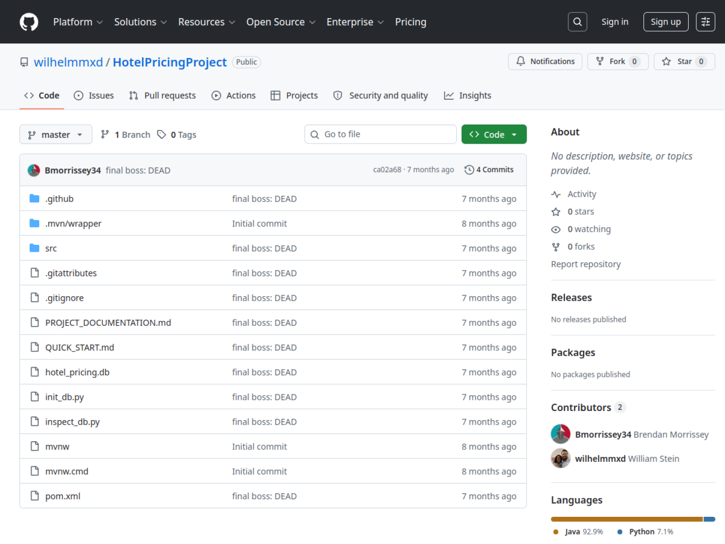 Hotel Pricing Project GitHub repository page