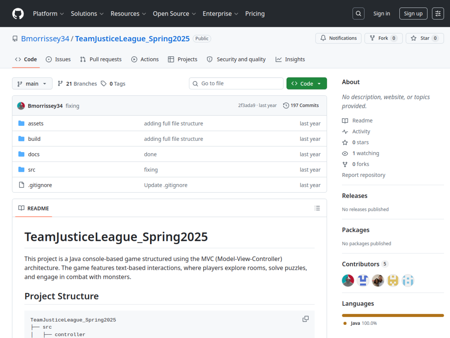 Java Text Adventure Game GitHub repository page