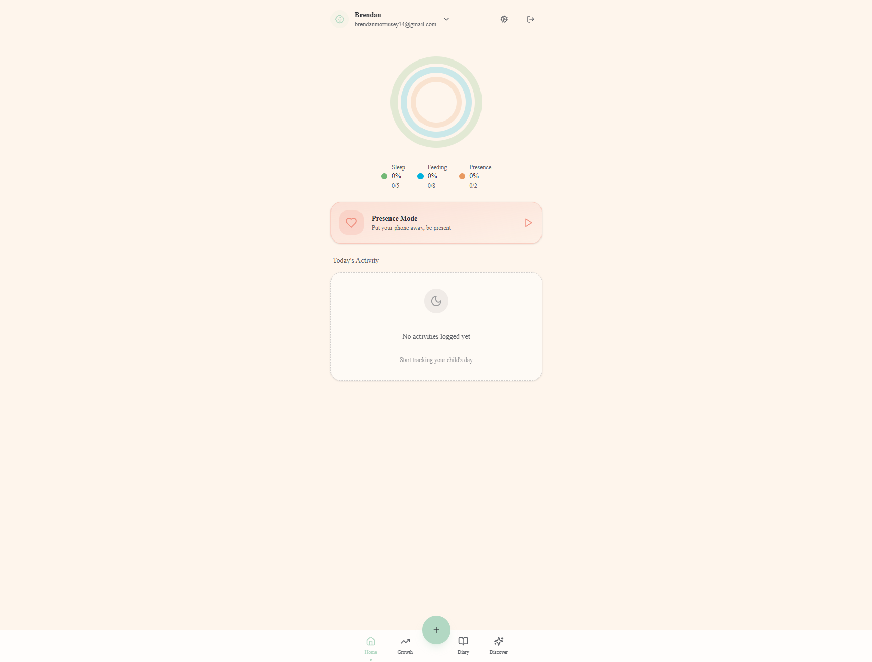 Nurture Parenting App dashboard view