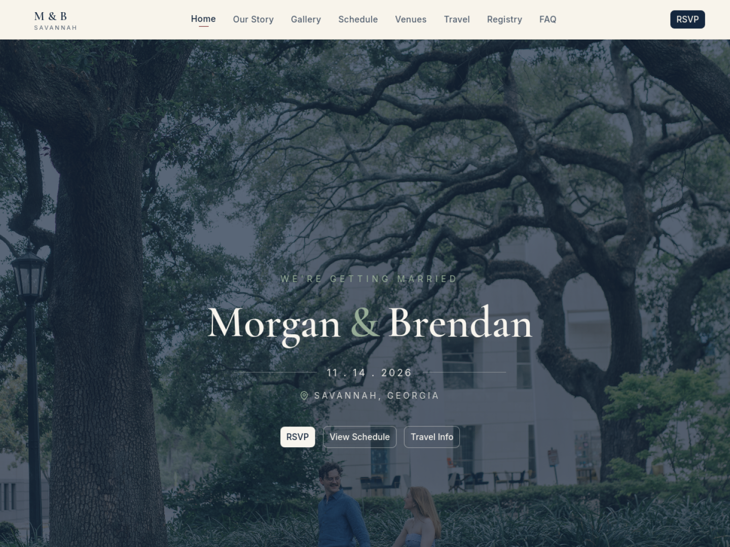 Wedding website live homepage